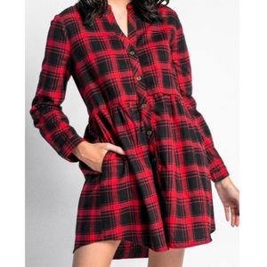 Zara red plaid button down dress